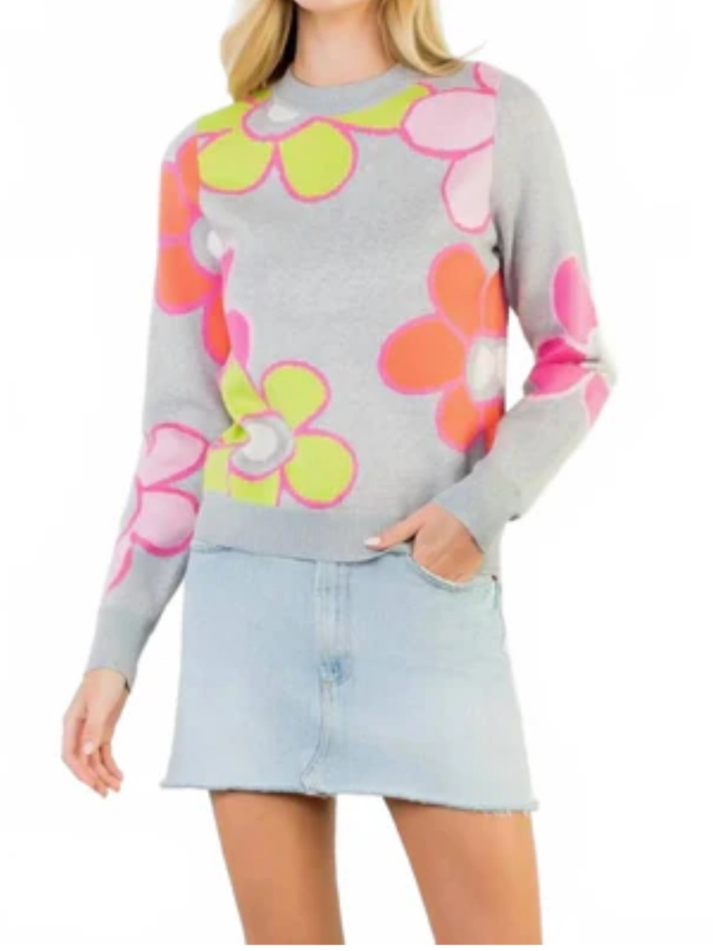 THML Bridget Sweater in a grey multi-color floral pattern - Picture 2 of 14